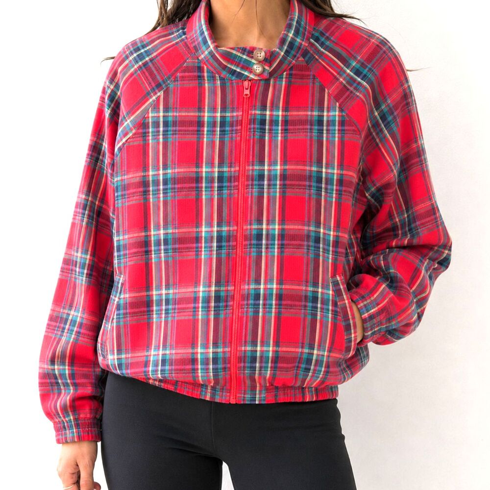 Vintage Red Plaid Zip Up Jacket Size Large